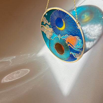 Stained glass Sun and moon Suncatcher for windows hangings