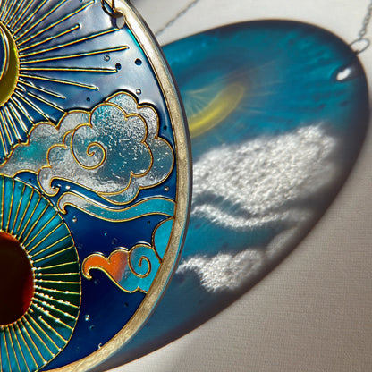 Stained glass Sun and moon Suncatcher for windows hangings