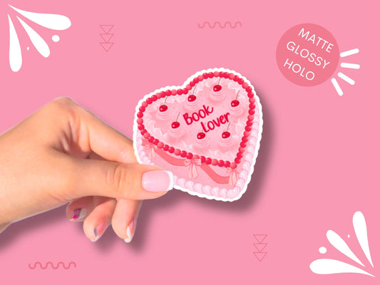 Coquette Heart Cake Sticker for Book Lovers- Kindle Sticker, laptop Stickers, Vintage Cherry Cake, Aesthetic Cake, Cute Vinyl Decal Stickers