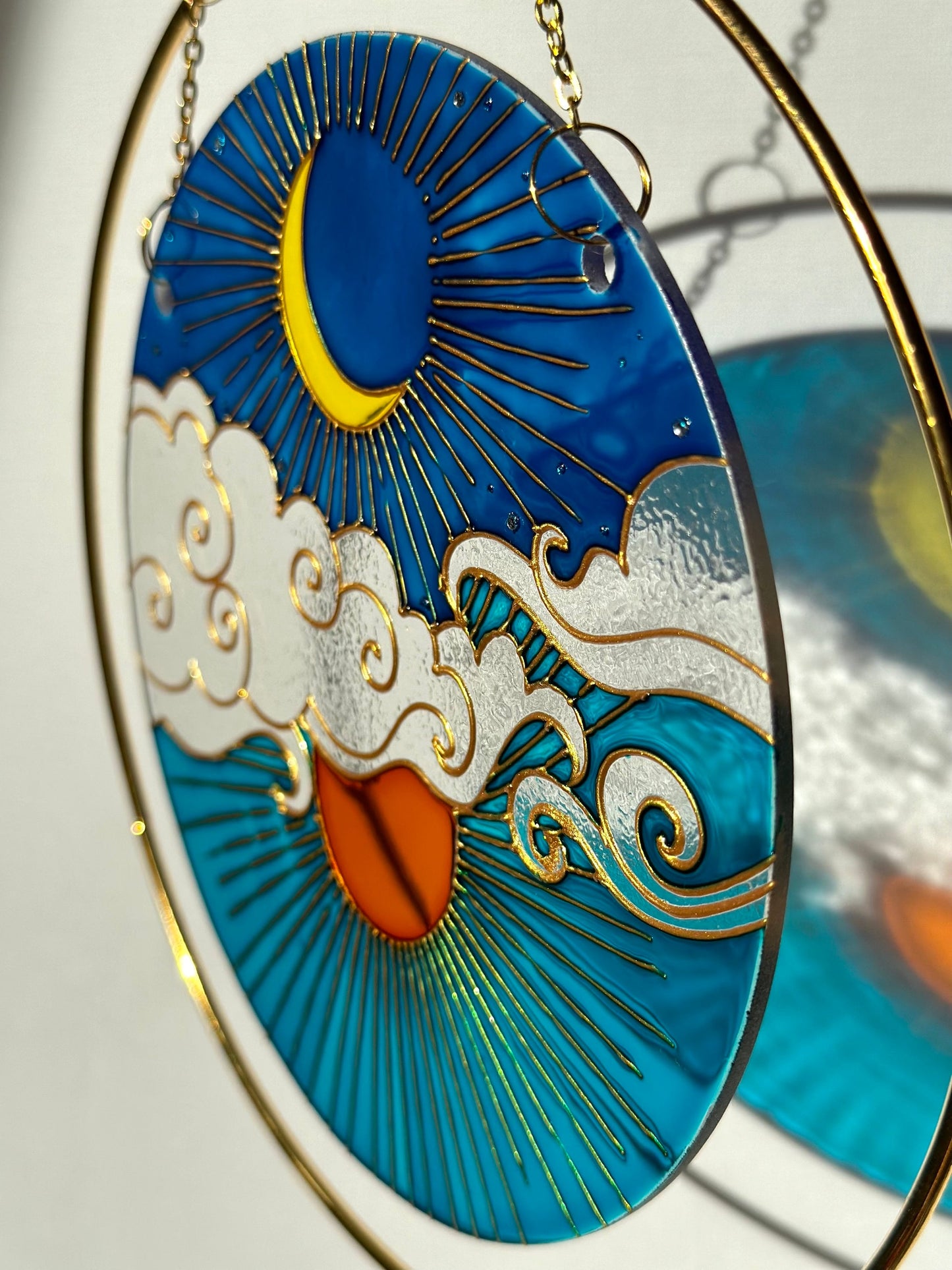 Unique Suncatcher for window Sun Moon Cloud Mothers day gift Aesthetic room decor for every home Stained glass painting