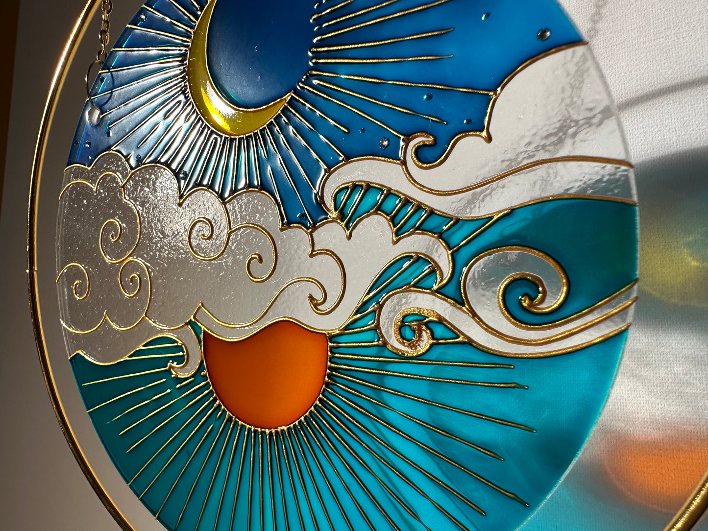Unique Suncatcher for window Sun Moon Cloud Mothers day gift Aesthetic room decor for every home Stained glass painting