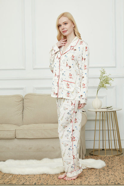 Satin Pajama Set For Women, Bride And Bridesmaids Pajama, Paris Girl Print,Soft Silky Polyester, Gift For Her