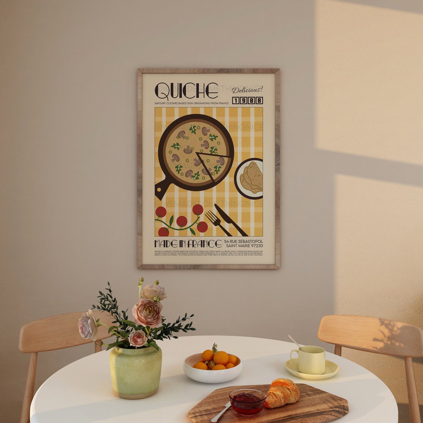 French Quiche Poster, Food Print, Modern Kitchen Decor, Retro Poster, Pop Art, Kitchen Art, Exhibition Poster, Food Illustration
