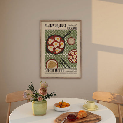 Shakshouka Print, Kitchen Poster, Kitchen Print, Breakfast Poster, Brunch, French Retro, Kitchen Decor, Food Art, Mid Century Modern