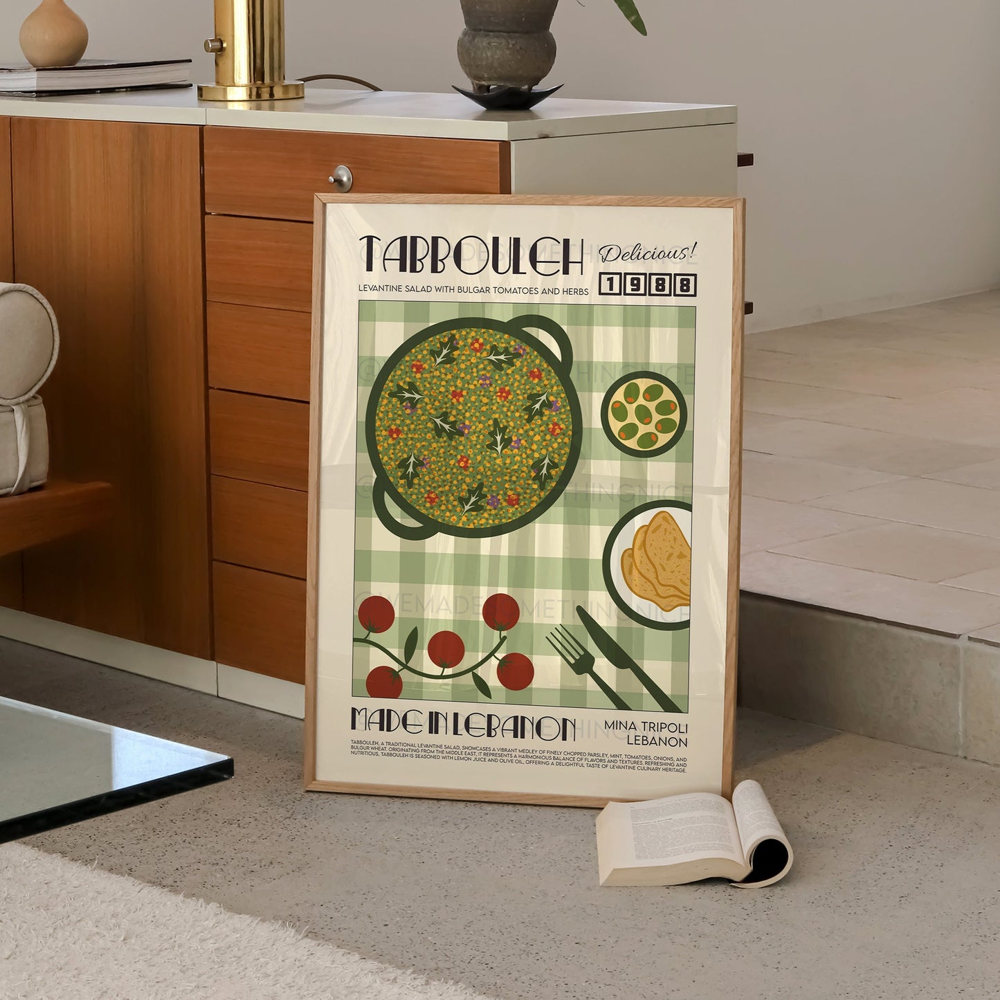 Tabbouleh Print, Kitchen Decor, Lebanon Poster, Food Art, Mid Century Modern, Eat Sign, Housewarming, Kitchen Art, Birthday