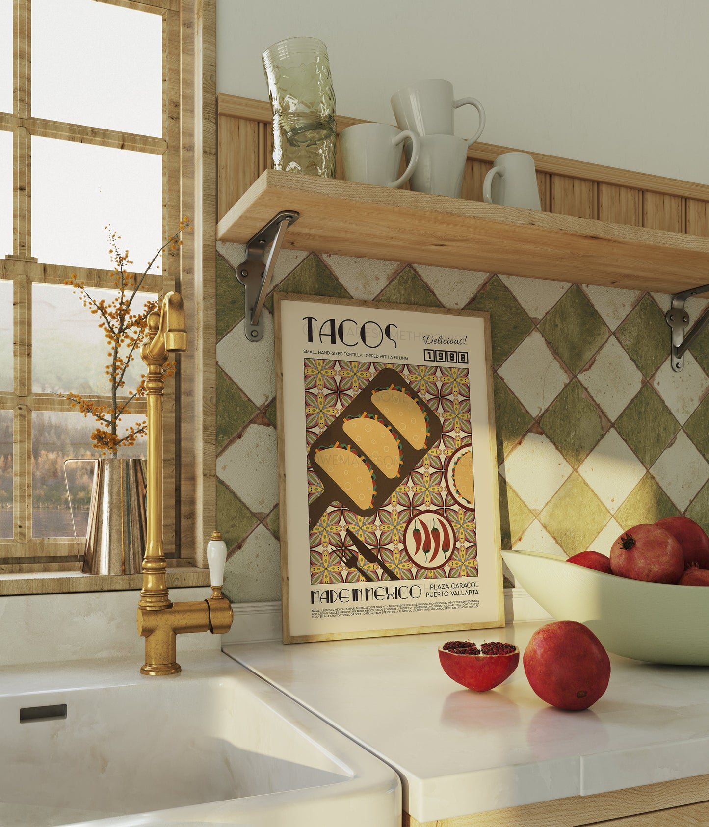 Taco Poster, Kitchen Poster, Kitchen Print, Food Print, Modern Kitchen Decor, Illustration, Mexican, Chef Print, Bar Art, Retro Wall Art