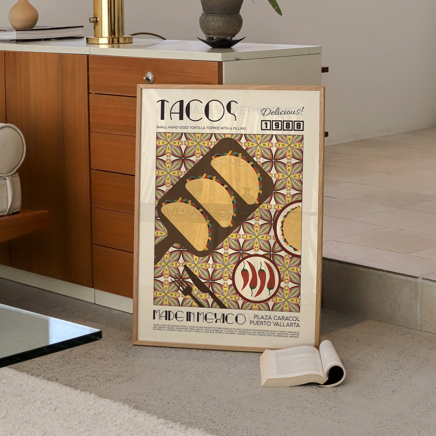 Taco Poster, Kitchen Poster, Kitchen Print, Food Print, Modern Kitchen Decor, Illustration, Mexican, Chef Print, Bar Art, Retro Wall Art