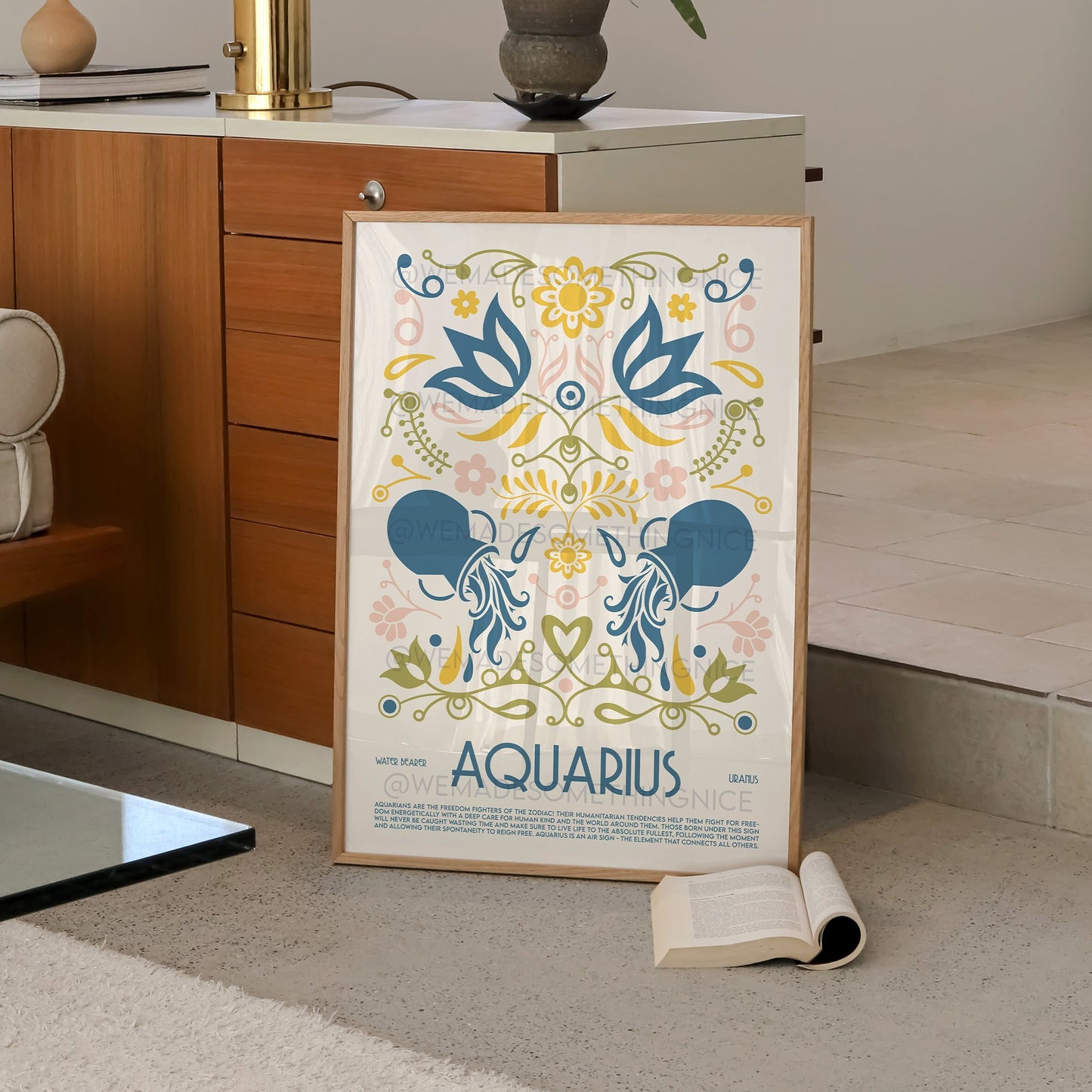 Aquarius Poster, Horoscope Print, Astrological Wall Art, Illustration, Exhibition Poster, Zodiac Poster, Birthday, Boho, Housewarming