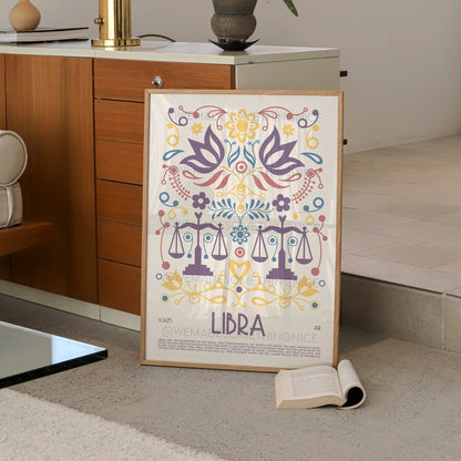 Libra Poster, Horoscope Print, Astrological Wall Art, Exhibition Poster, Zodiac Poster, Birthday Present, Housewarming, Boho, Bedroom, Tarot