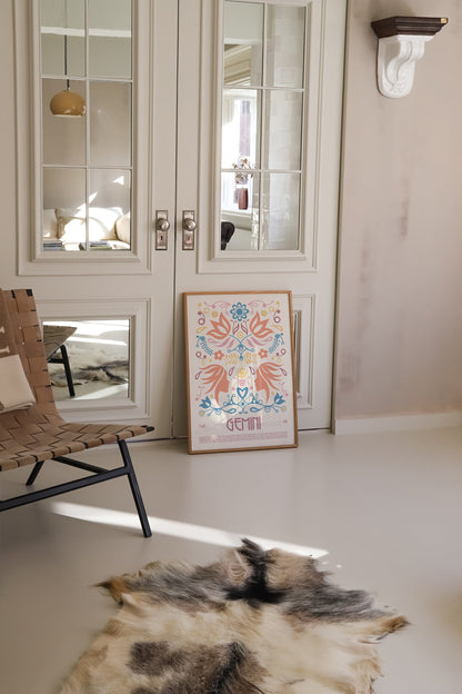 Gemini Poster, Horoscope Print, Astrological Wall Art, Tarot, Exhibition Poster, Zodiac Poster, Birthday Present, Boho Housewarming