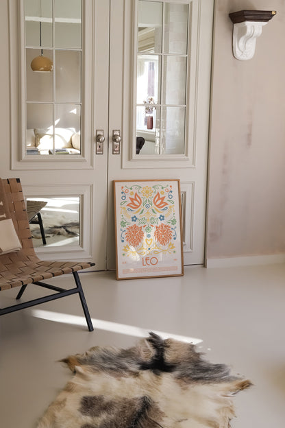 Leo Poster, Horoscope Print, Astrological Wall Art, Tarot, Exhibition Poster, Zodiac Poster, Birthday Present, Boho, Housewarming, Bedroom