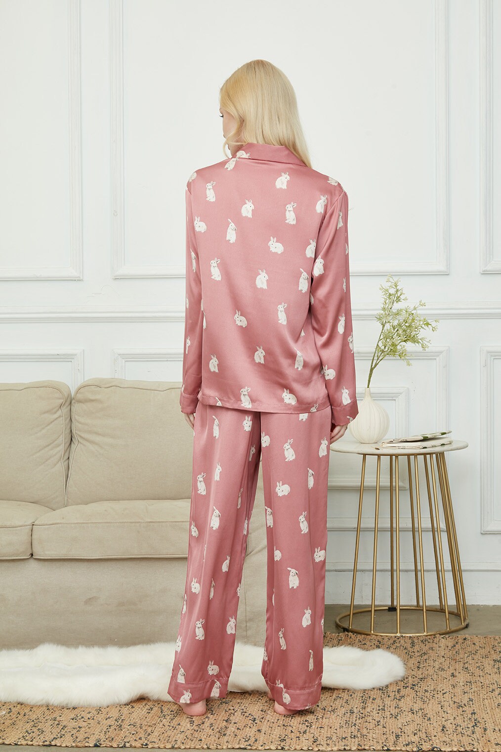 Luxurious Women's Pyjama Set, Long Sleeve Pajamas For Women ,Bride and Bridesmaid Pajama Set, Gift For Her,Cute Rabbit Print