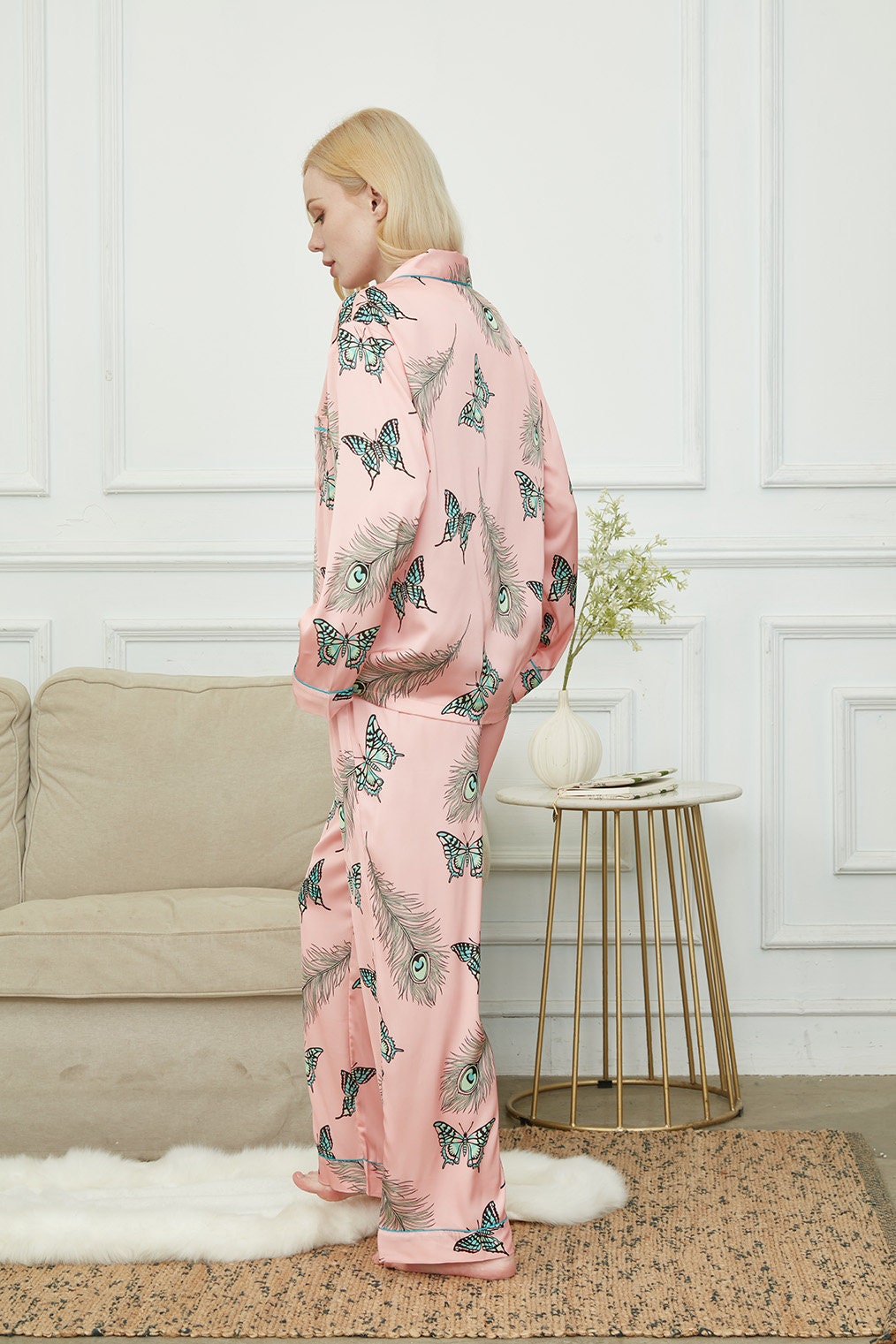 Satin Pajama Set For Women, Bride And Bridesmaids Pajama, Butterflies In The Backyard ,Soft Silky Polyester, Gift For Her