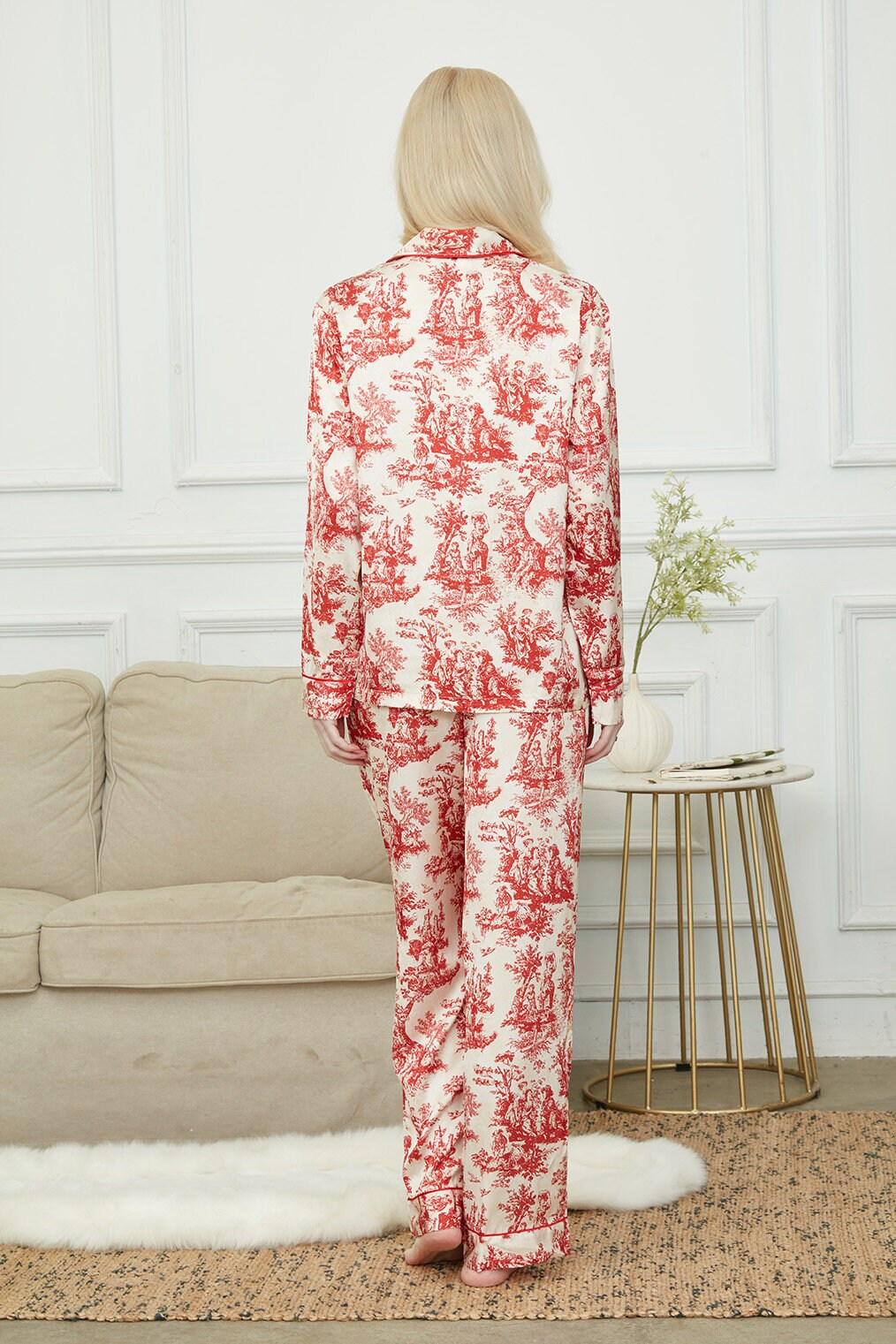 Bride And Bridesmaids Pajama, Pajama Set For Women,Red Of The Evening ,Soft Silky Polyester, Gift For Her, Personalized Gift For Bridesmaids