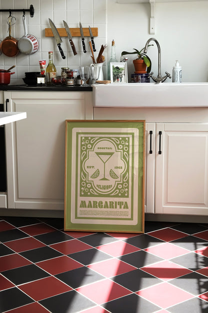 Margarita Cocktail Poster, Bar Cart Print, Retro Wall Art, Art Deco, Kitchen Decor, Cocktail Print, Kitchen Art, Bar Cart, Home Decor