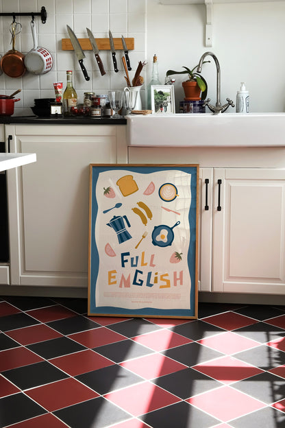 Full English Breakfast Poster, Kitchen Art, Kitchen Poster, Kitchen Print, Trendy Wall Art, Retro Print, Coffee Print