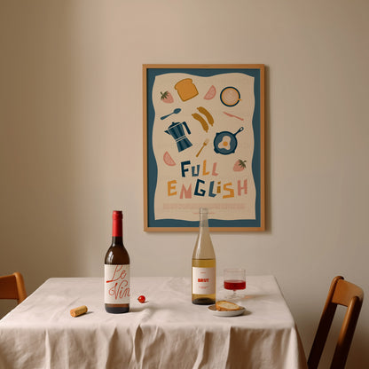 Full English Breakfast Poster, Kitchen Art, Kitchen Poster, Kitchen Print, Trendy Wall Art, Retro Print, Coffee Print