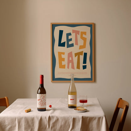 Let's Eat Poster, Kitchen Art, Kitchen Poster, Yes Chef Print, Retro Wall Art, Kitchen Decor, Kitchen Art, Home Decor