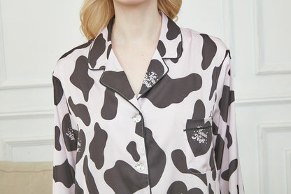 Satin Pajama Set For Women, Bride And Bridesmaids Pajama, Cow Print,Soft Silky Polyester, Gift For Her