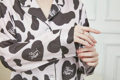 Satin Pajama Set For Women, Bride And Bridesmaids Pajama, Cow Print,Soft Silky Polyester, Gift For Her