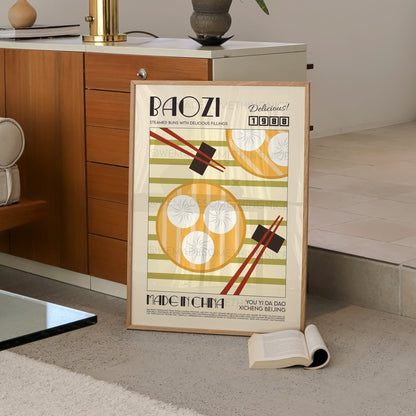 Bao Bun Poster, Kitchen Art, Kitchen Poster, Kitchen Wall Art, Asian Wall Art, Retro Wall Art, Food Poster, Food Print