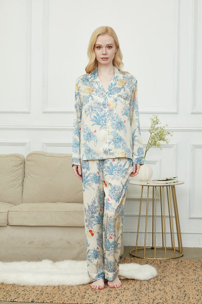 Satin Long Pyjama Set, Bride And Bridesmaids Pajama, Pajama Set For Women, Monet's Garden , Gift For Her, Personalized Gift For Bridesmaids