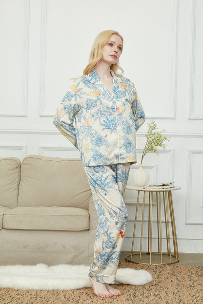 Satin Long Pyjama Set, Bride And Bridesmaids Pajama, Pajama Set For Women, Monet's Garden , Gift For Her, Personalized Gift For Bridesmaids