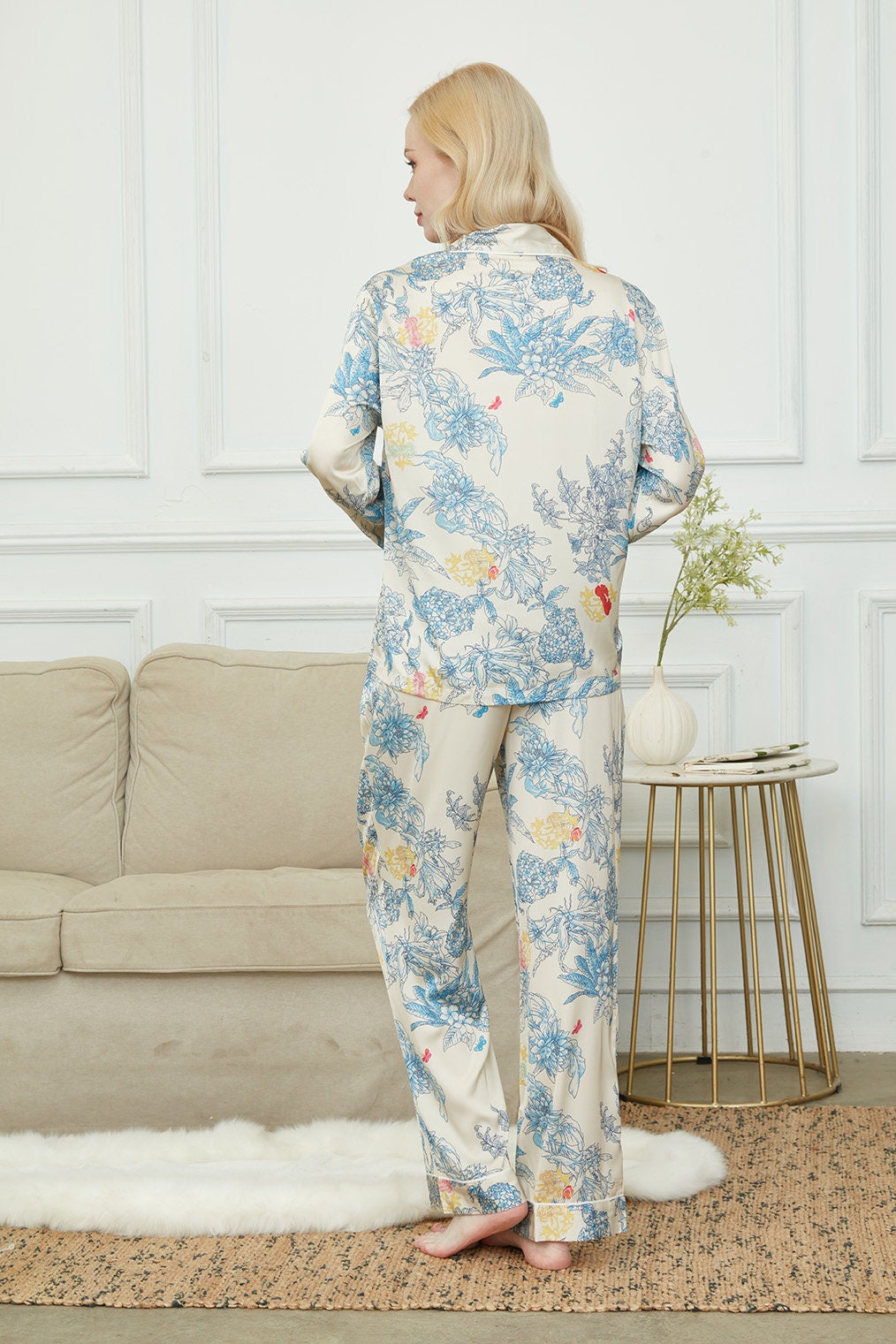 Satin Long Pyjama Set, Bride And Bridesmaids Pajama, Pajama Set For Women, Monet's Garden , Gift For Her, Personalized Gift For Bridesmaids