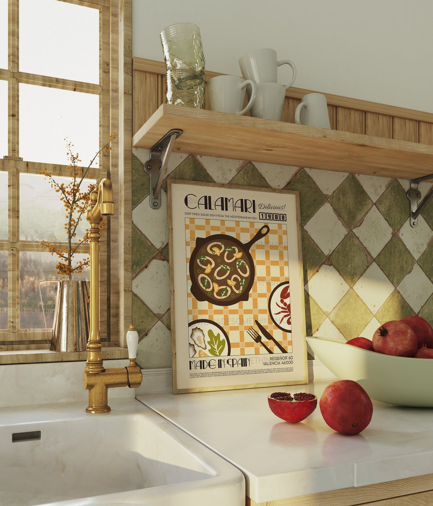 Calamari Print, Kitchen Art, Food Poster, Food Illustration, Kitchen Decor, Food Art, Mid Century Modern, Eat Sign, Trendy Wall Art