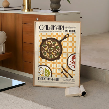 Calamari Print, Kitchen Art, Food Poster, Food Illustration, Kitchen Decor, Food Art, Mid Century Modern, Eat Sign, Trendy Wall Art