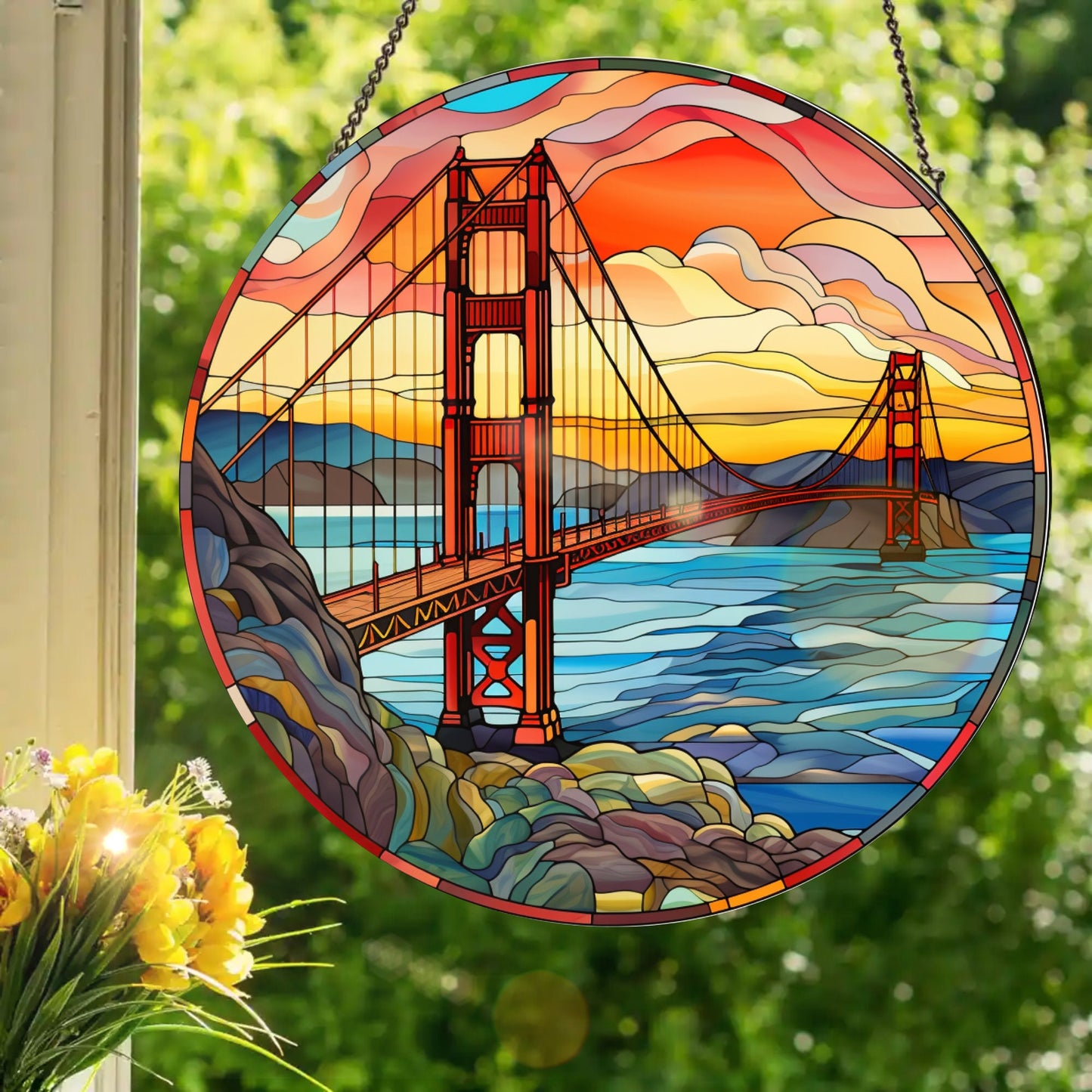Golden Gate: Stained Glass Style Window Hanging