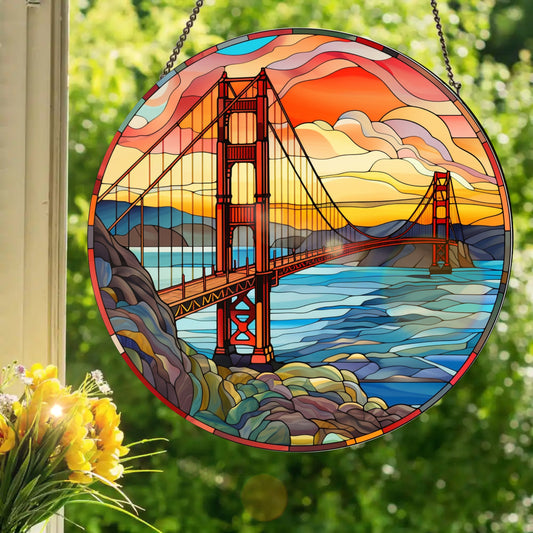 Golden Gate: Stained Glass Style Window Hanging