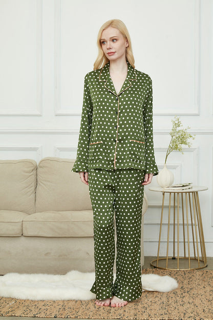 Silky Long Pyjama Set, Bride And Bridesmaids Pajama, Pajama Set For Women, Classic Polka Dot , Gift For Her, Soft Satin Pajama Set