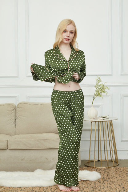 Silky Long Pyjama Set, Bride And Bridesmaids Pajama, Pajama Set For Women, Classic Polka Dot , Gift For Her, Soft Satin Pajama Set