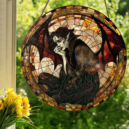 Brooding Vampire: Stained Glass Style Window Hanging Made With Real Glass