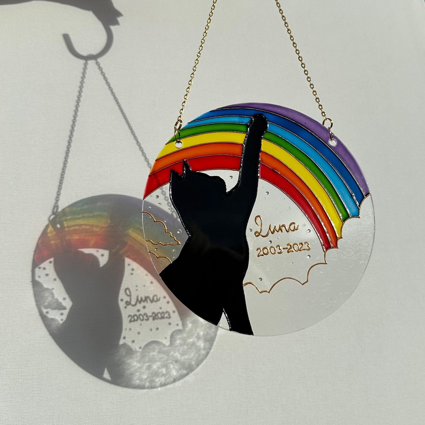 Personalized cat memorial Suncatcher for window Cat lover gift Aesthetic room decor Custom stained glass painting
