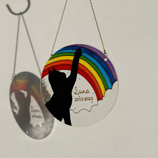Personalized cat memorial Suncatcher for window Cat lover gift Aesthetic room decor Custom stained glass painting