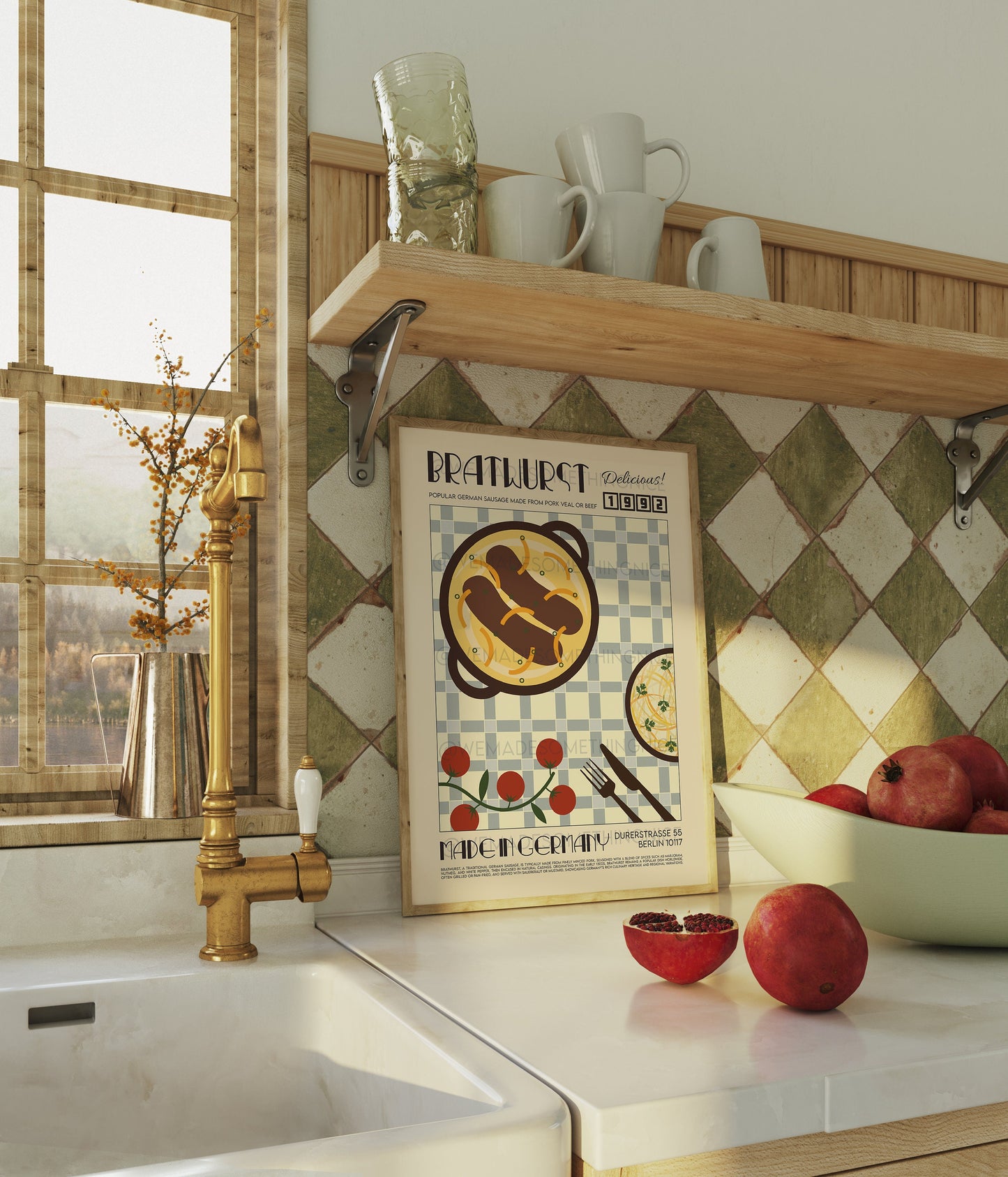 Bratwurst Poster, Kitchen Poster, Kitchen Print, Modern Kitchen Decor, Retro Poster, Pop Art, Kitchen Art, Exhibition Poster, Food Print