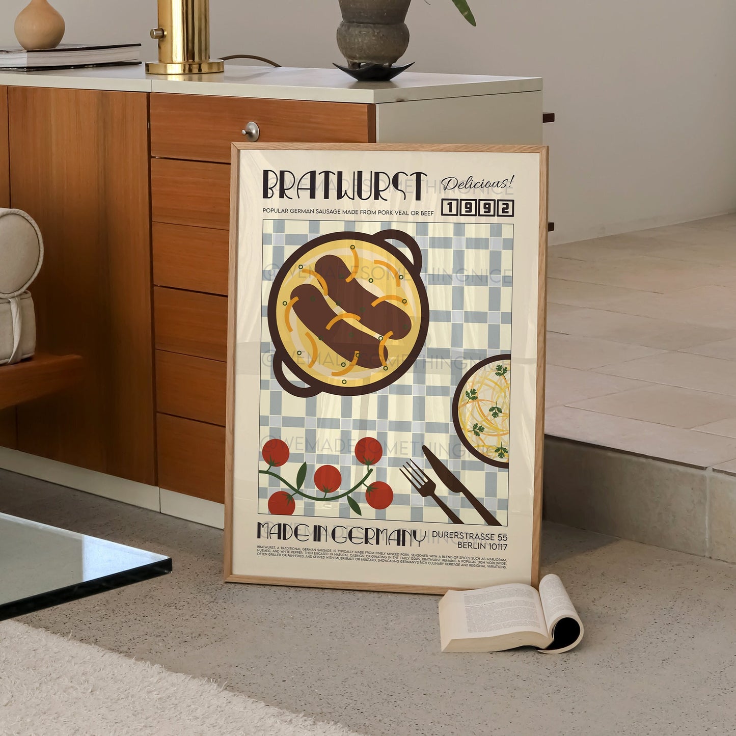 Bratwurst Poster, Kitchen Poster, Kitchen Print, Modern Kitchen Decor, Retro Poster, Pop Art, Kitchen Art, Exhibition Poster, Food Print