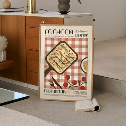 Focaccia Print, Food Art, Kitchen Art, Kitchen Poster, Kitchen Print, Italy Poster Kitchen Decor, Mid Century Modern