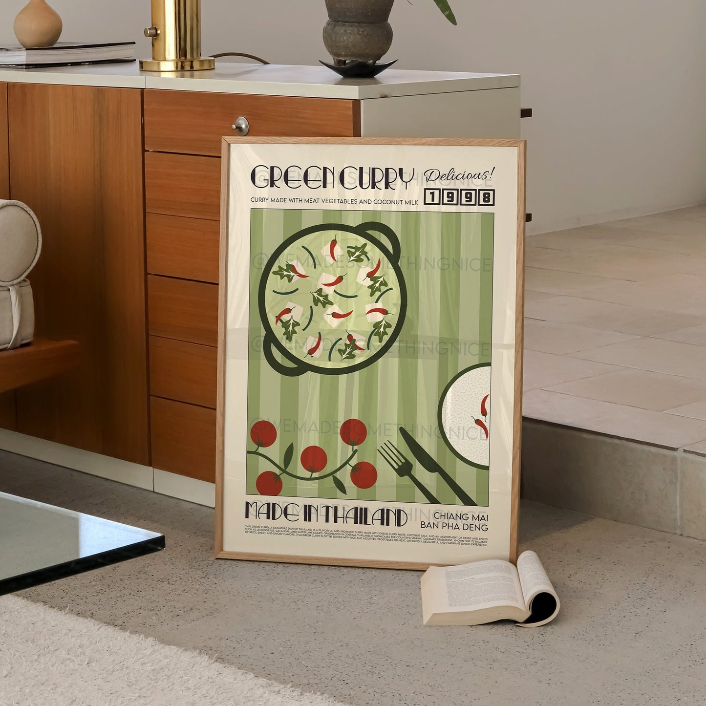 Thai Green Curry Poster, Kitchen Art, Food Print, Modern Kitchen Decor, Illustration, Thailand Art, Ramen, Asia Art, Exhibition Poster