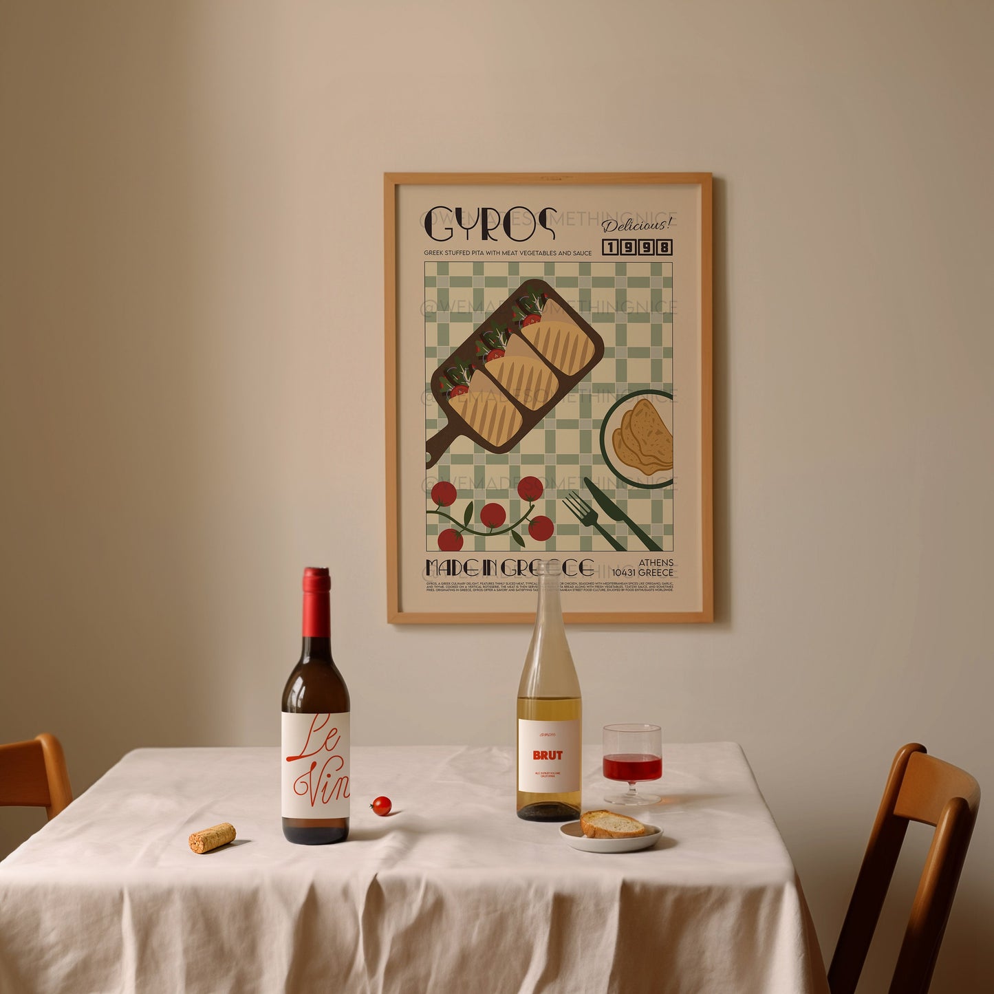 Gyros Print, Kitchen Art, Kitchen Poster, Kitchen Print, Greece Poster, Kitchen Decor, Food Art