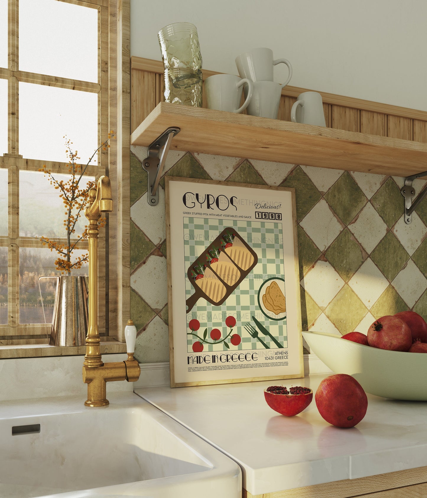 Gyros Print, Kitchen Art, Kitchen Poster, Kitchen Print, Greece Poster, Kitchen Decor, Food Art