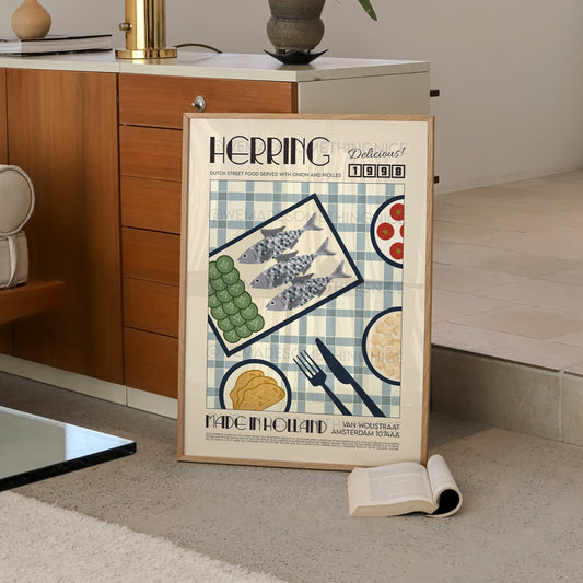 Herring Poster, Holland Poster, French Retro, Scandinavian Kitchen Decor, Food Art, Mid Century Modern, Amsterdam, Housewarming