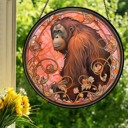 Orangutan: Stained Glass Style Window Hanging Made With Real Glass