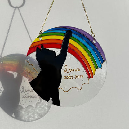 Personalized cat memorial Suncatcher for window Cat lover gift Aesthetic room decor Custom stained glass painting