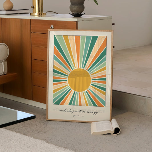 Radiate Positive Energy Print, Motivation Poster, Inspirational Art, Affirmation print, Mindfulness cards, Positive wall art, Bedroom, Gift