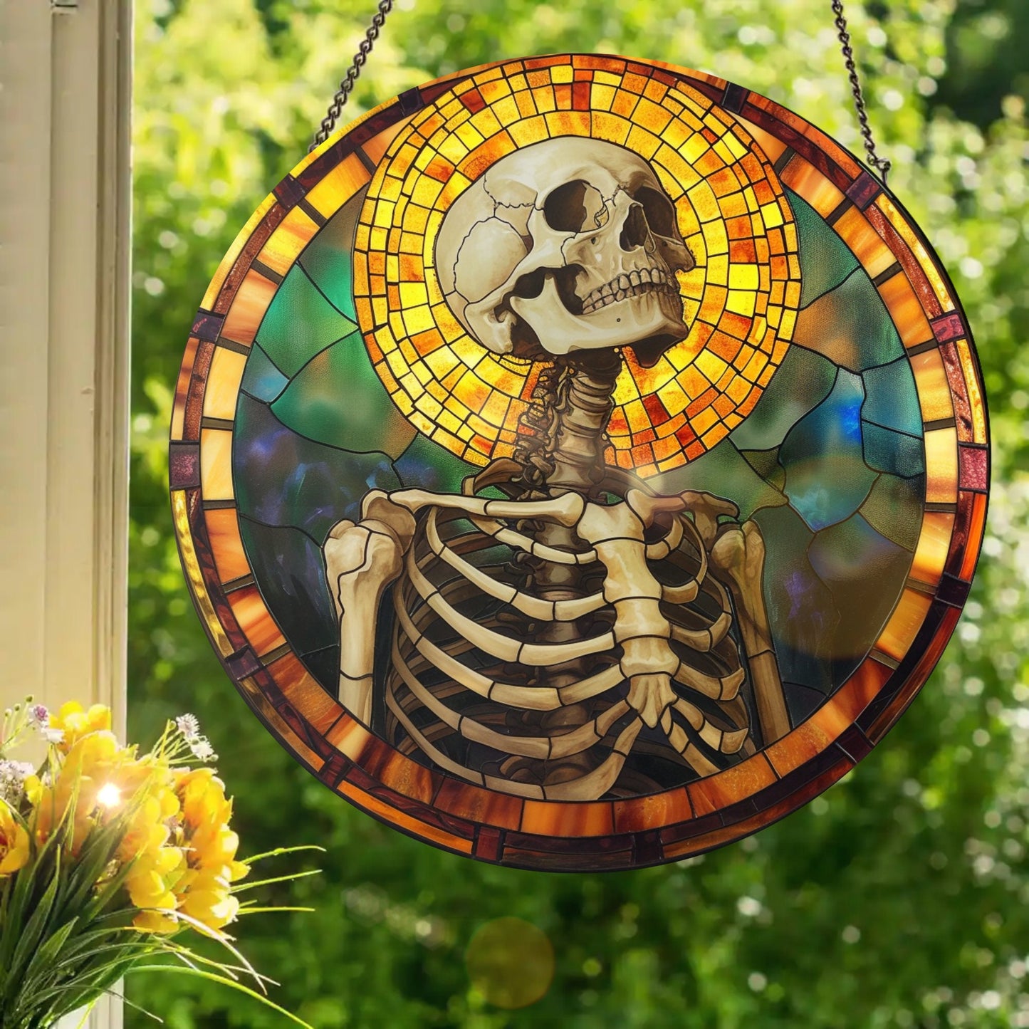 Holy Skull: Stained Glass Style Window Hanging