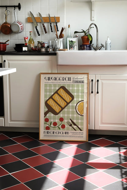 Sausage Roll Poster, Kitchen Poster, Kitchen Print, Modern Kitchen Decor. Chef Print, Bar Art, Exhibition Poster, Retro Wall Art