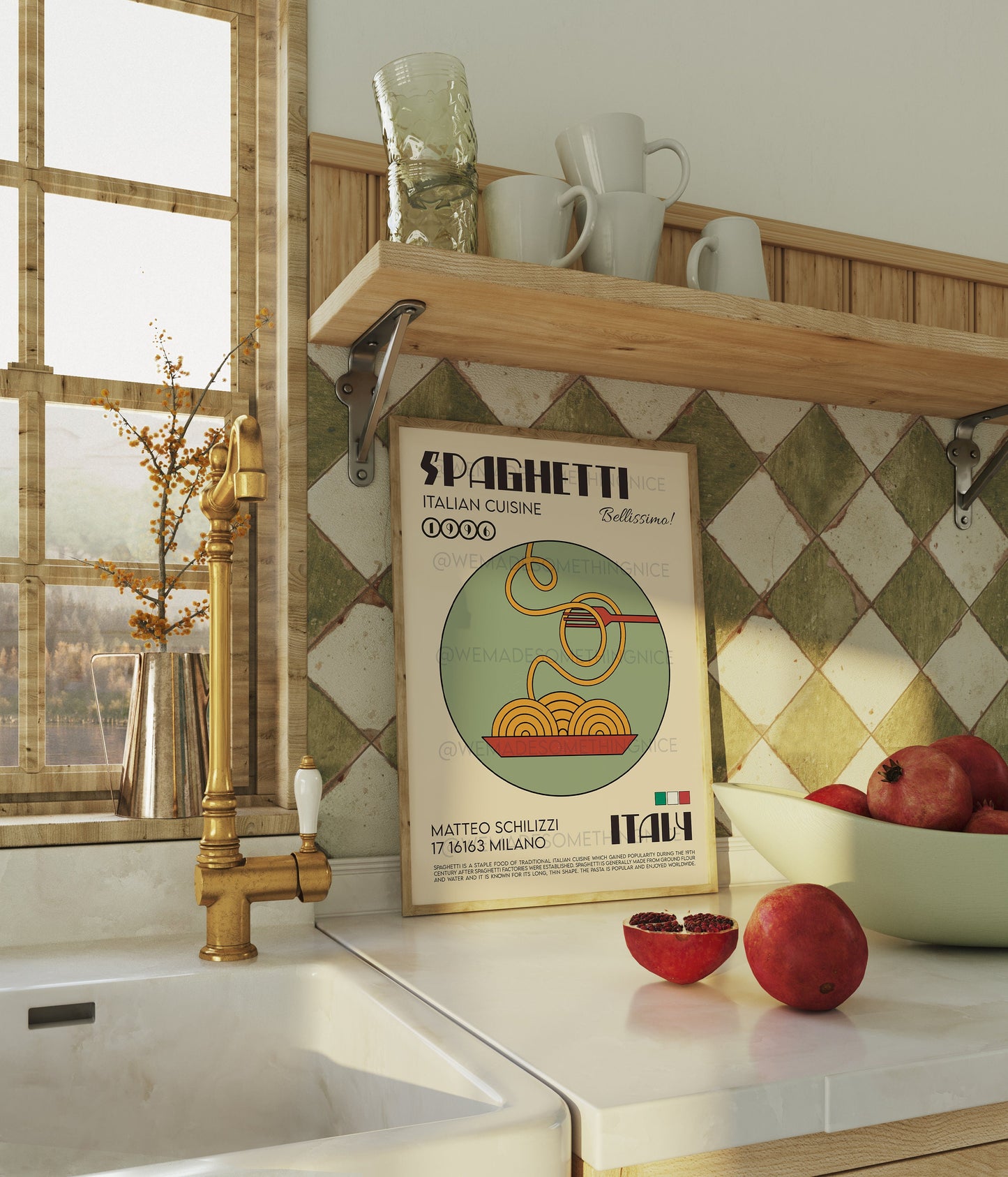 Spaghetti Poster, Pasta Poster, Kitchen Poster, Kitchen Print, Modern Kitchen Decor, Chef Print, Bar Art, Pasta Print, Retro Wall Art